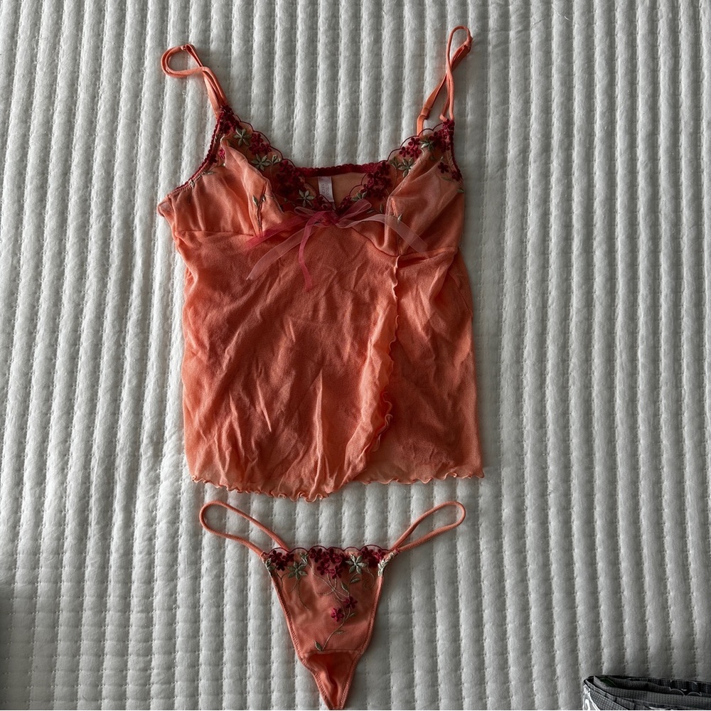 Victoria's Secret Orange Floral Chemise Set